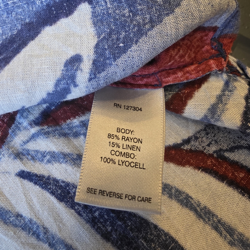 John Mark Floral Denim Blouse - Red, Blue, White - Picture 9 of 10